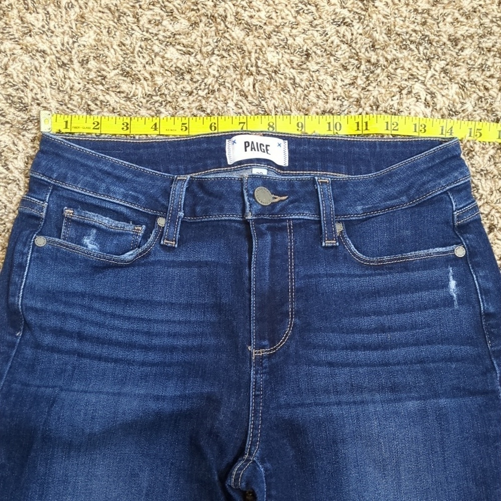 Paige dark blue Kylie Crop mid rise slim leg cropped jeans millo destructed - Picture 4 of 9